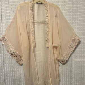 INC International Concepts Women’s Pink Sheer/Sequin Swim Coverup Kimono shirt